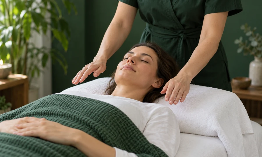 Imagem ilustrativa de mãos femininas em uma sessão de Reiki